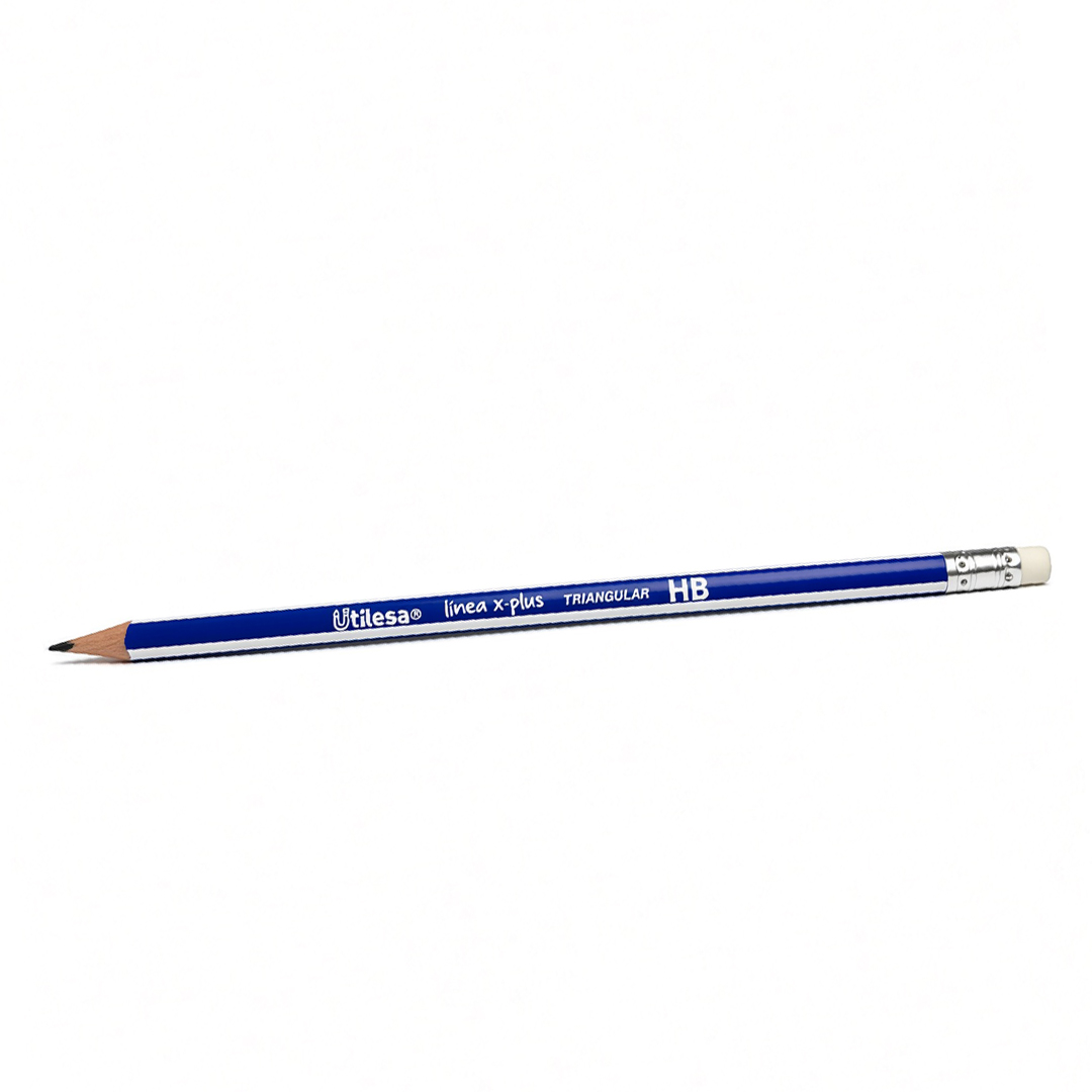 Lápices HB Triangulares con Borrador Azul linea X Plus (Caja x12)