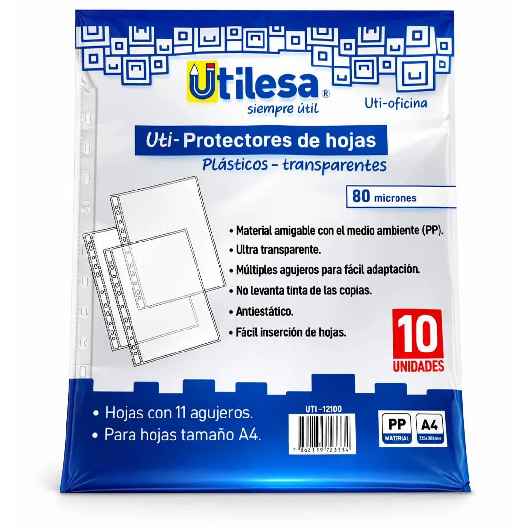 Protector de Hojas Plástico 80 Micras Pack x10 Utilesa