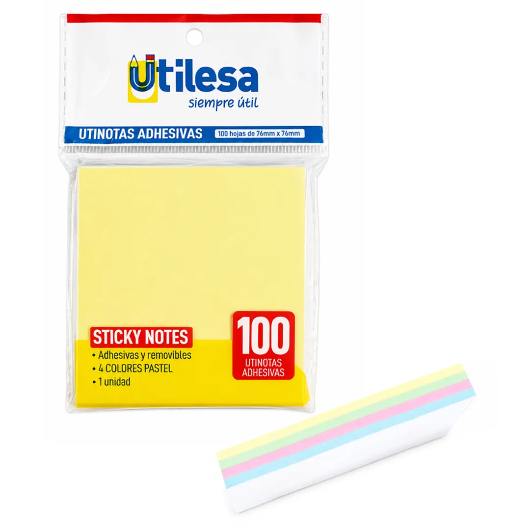 Nota Adhesiva 3x3 Pulgadas Pastel 4 Colores Utilesa