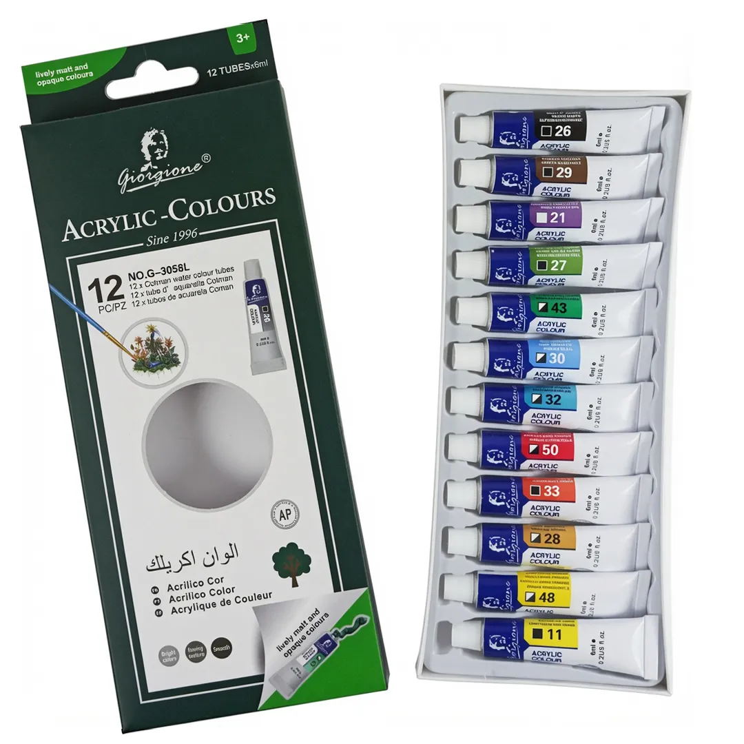 Pintura Acrílica en Tubo Set x 12 Colores
