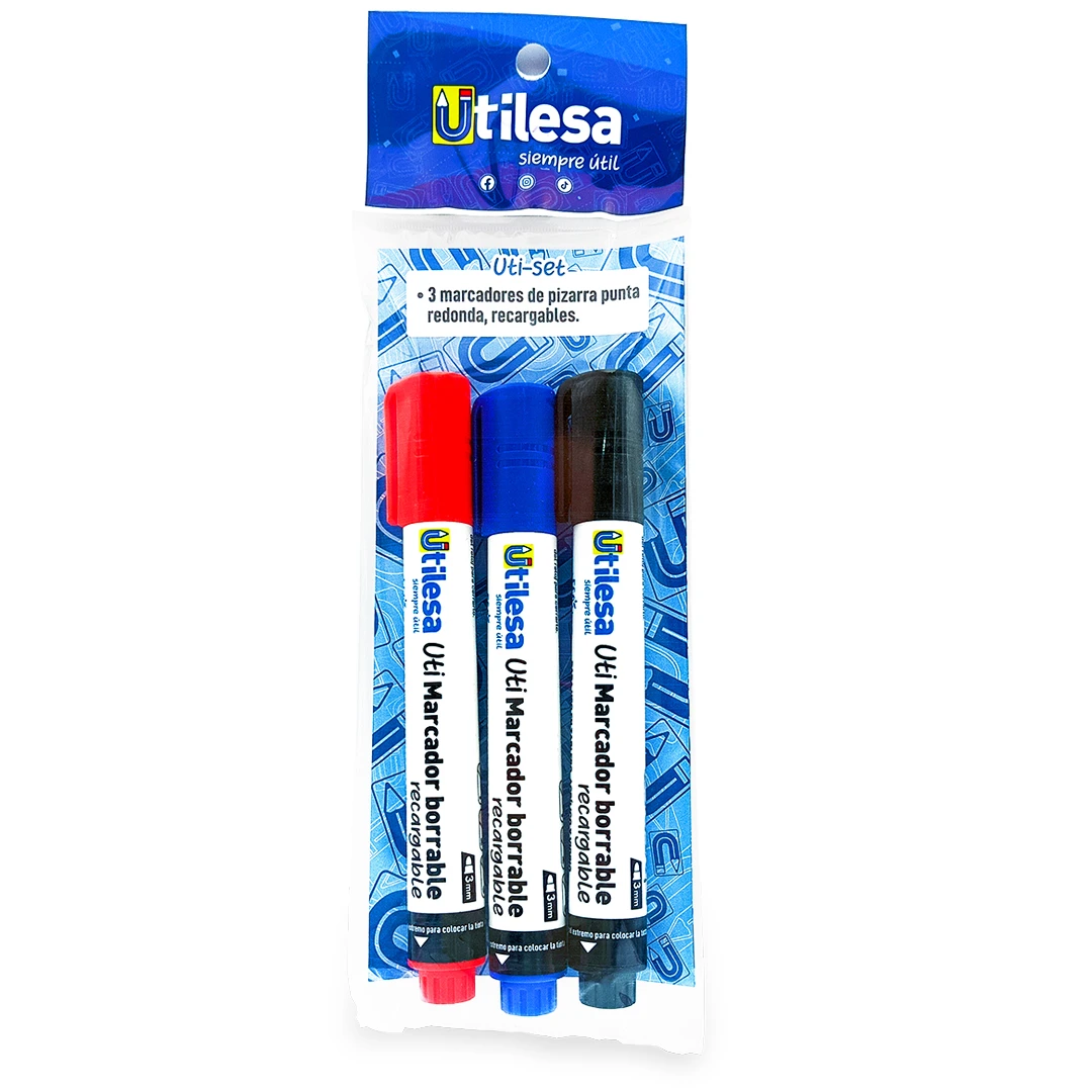 Marcadores para Pizarra Recargables Utilesa x 3