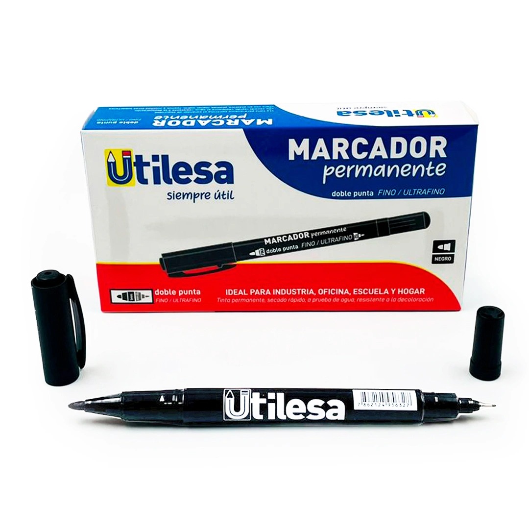 Marcador Permanente Negro Doble Punta Fino y Ultra Fino Utilesa