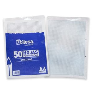 Paquete de Hojas Perforadas Cuadros Azul A4 Utilesa