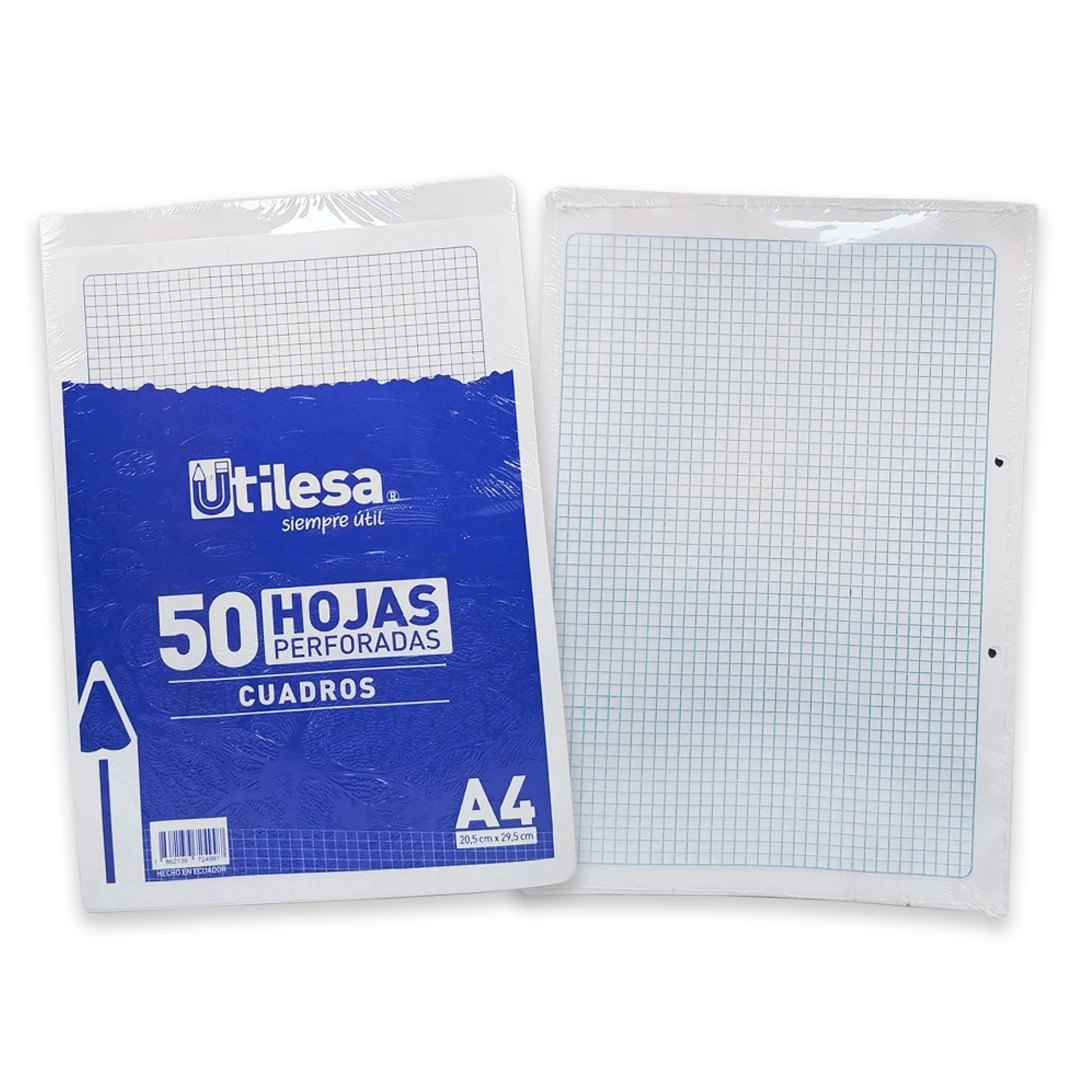 Paquete de Hojas Perforadas Cuadros Azul A4 Utilesa